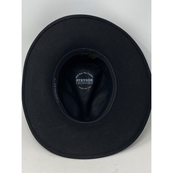 Stetson Crushable Wool Felt Outback Cowboy Hat Size S Black Woven Band Silver - Picture 8 of 13
